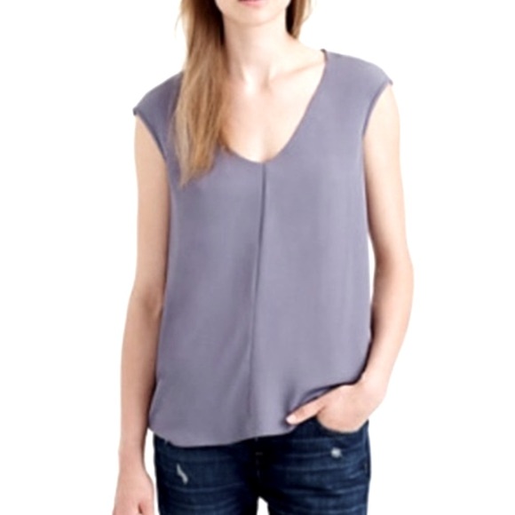 J. Crew Tops - J Crew Cap-sleeve Shirttail Blouse Women’s 12 Gray Basic Lightweight Semi Sheer